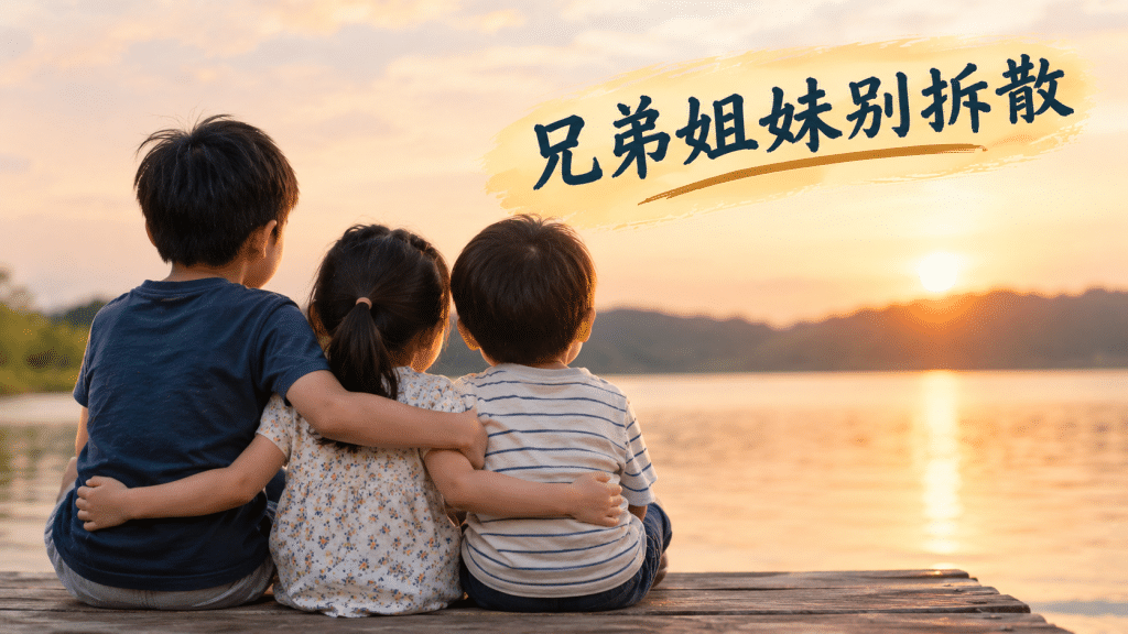 siblings together at sunset